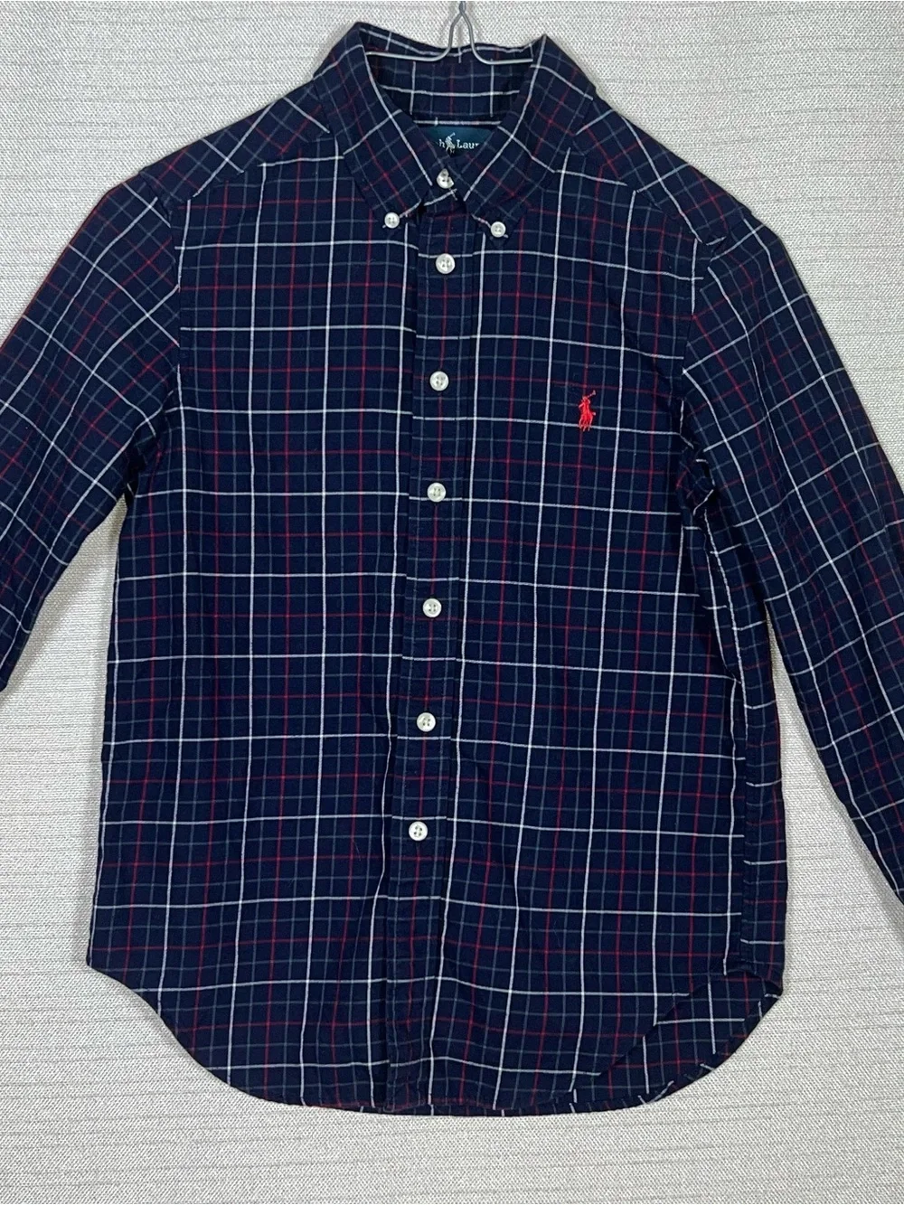 Ralph Lauren Boy’s Size 8 Navy Blue Plaid Button-Down Shirt